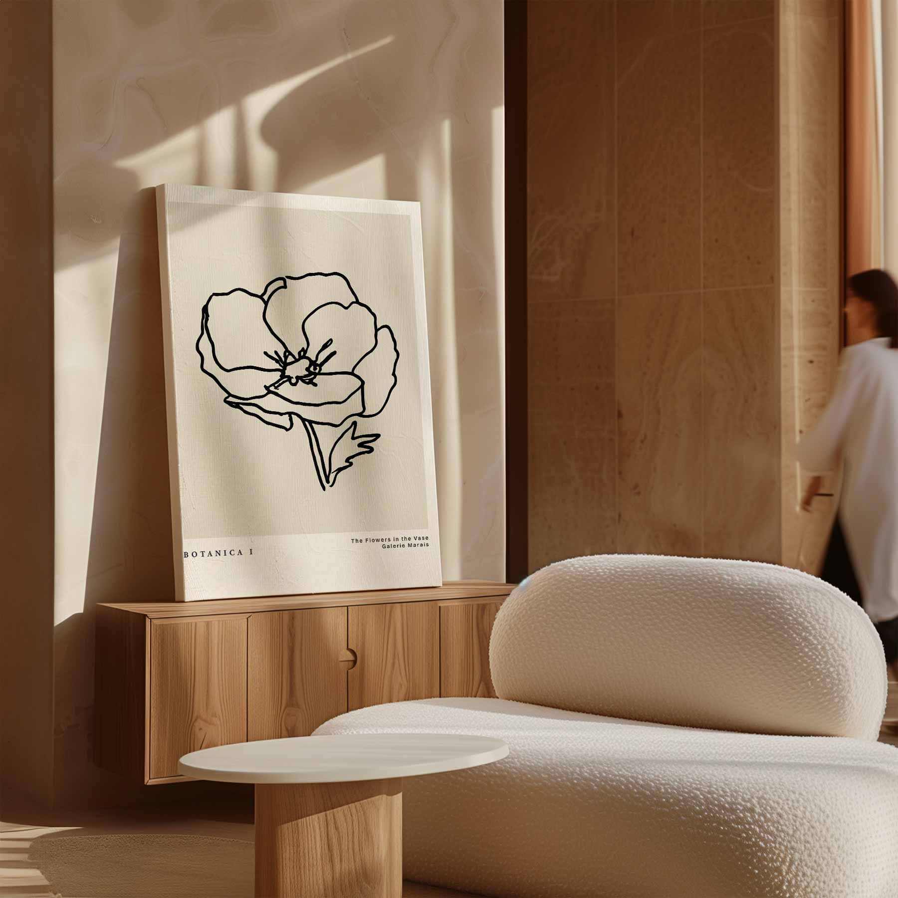 Elegante Lijntekening Bloem Kunstwerk-canvas-dibond-plexiglas-wanddecoratie-WallArtistic