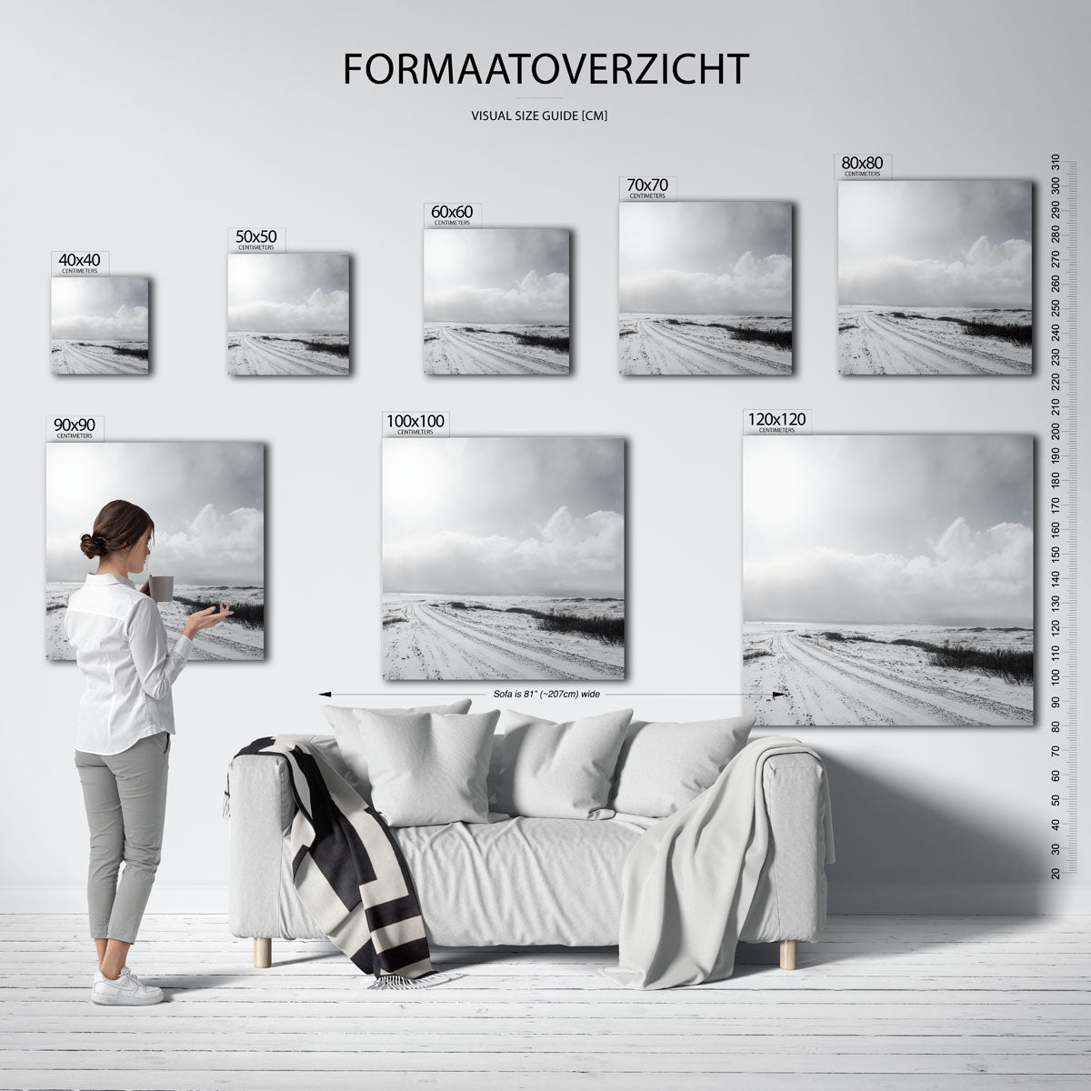Weg in winterlandschap Kunstwerk