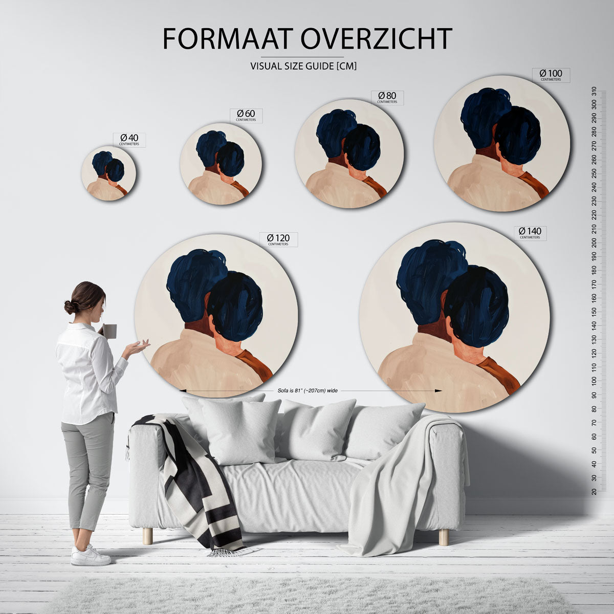 Twee figuren met blauwe kapsels Muurcirkel