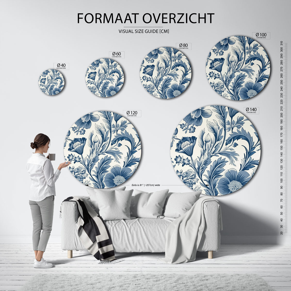 Blauwe bloemen Muurcirkel
