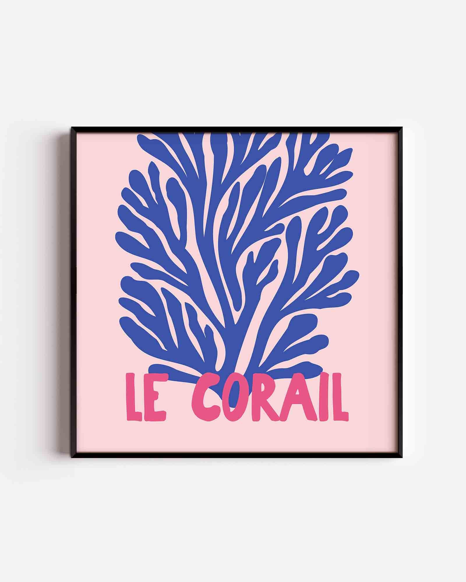 Blauw koraal op roze achtergrond Poster