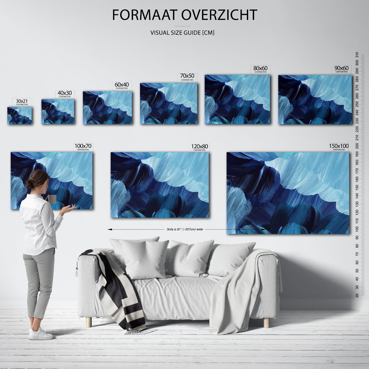 Blauwe penseelstreken Poster
