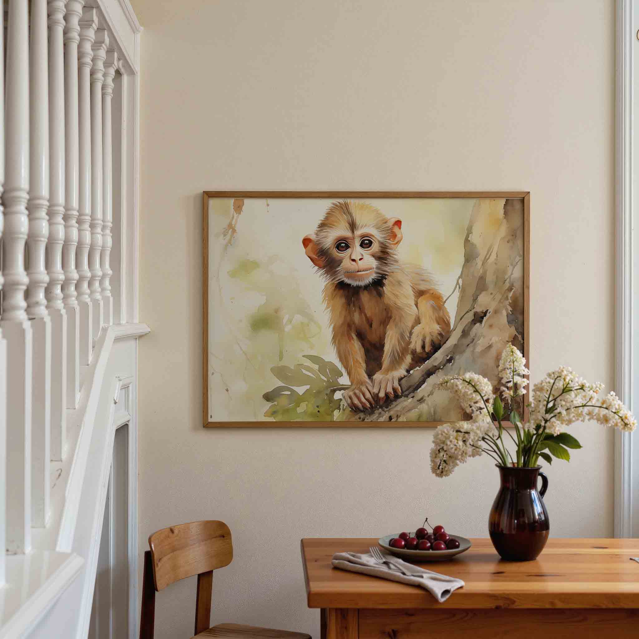 Jonge aap op boom Poster
