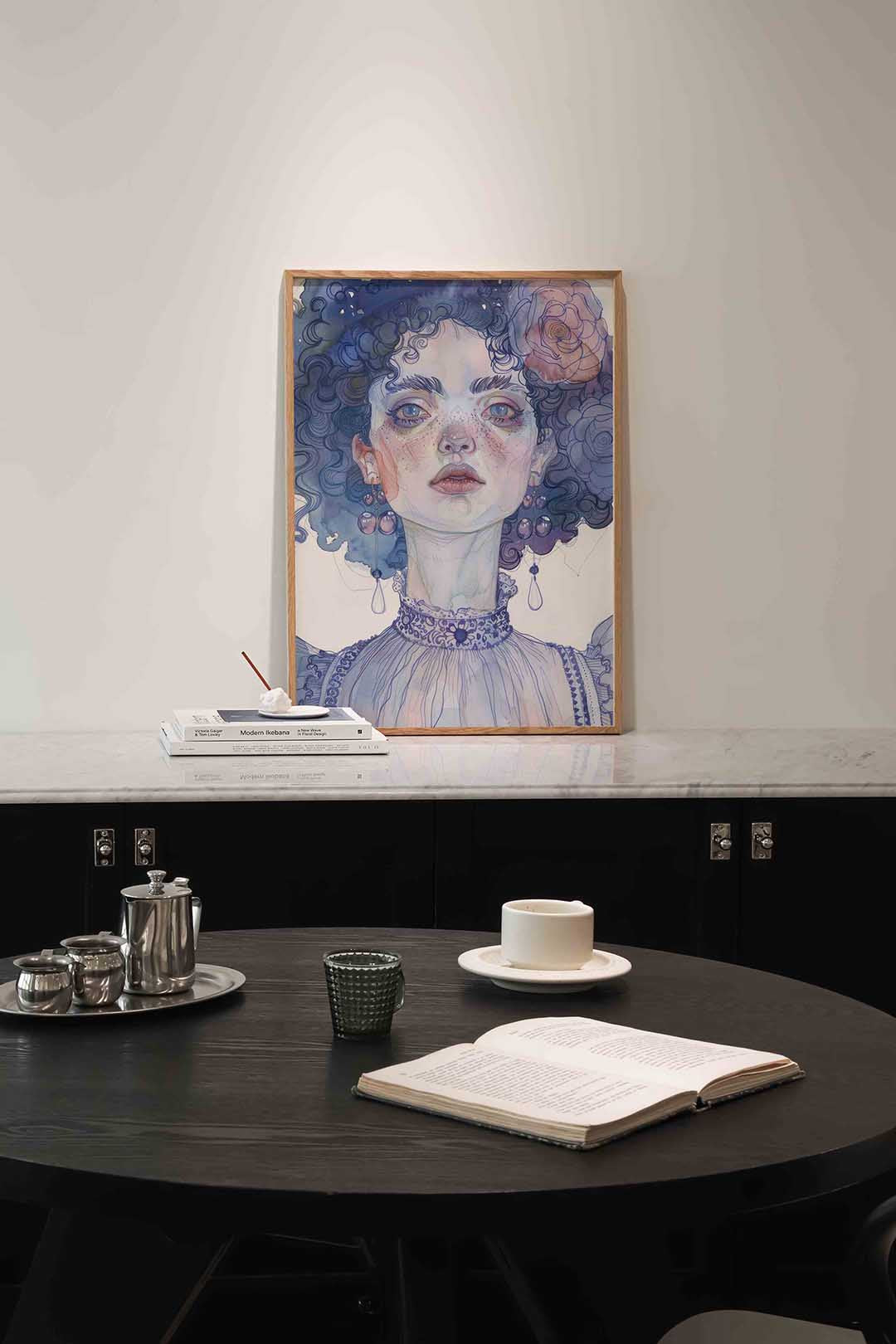 Vrouwelijk portret met bloemen Poster