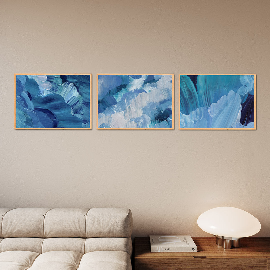 Blauwe borstelstreken Posterset