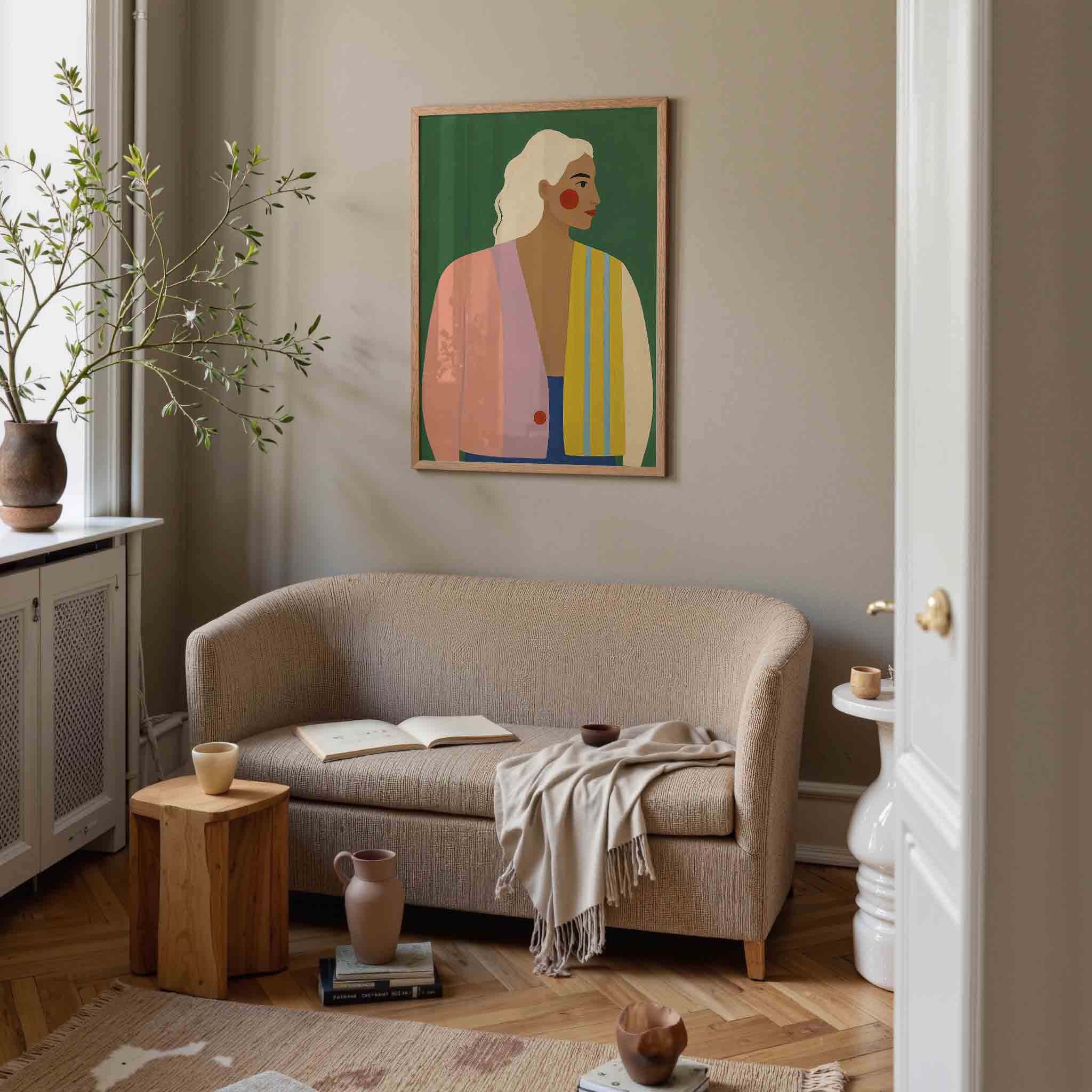 Vrouwelijk profiel met kleurrijke kleding Poster