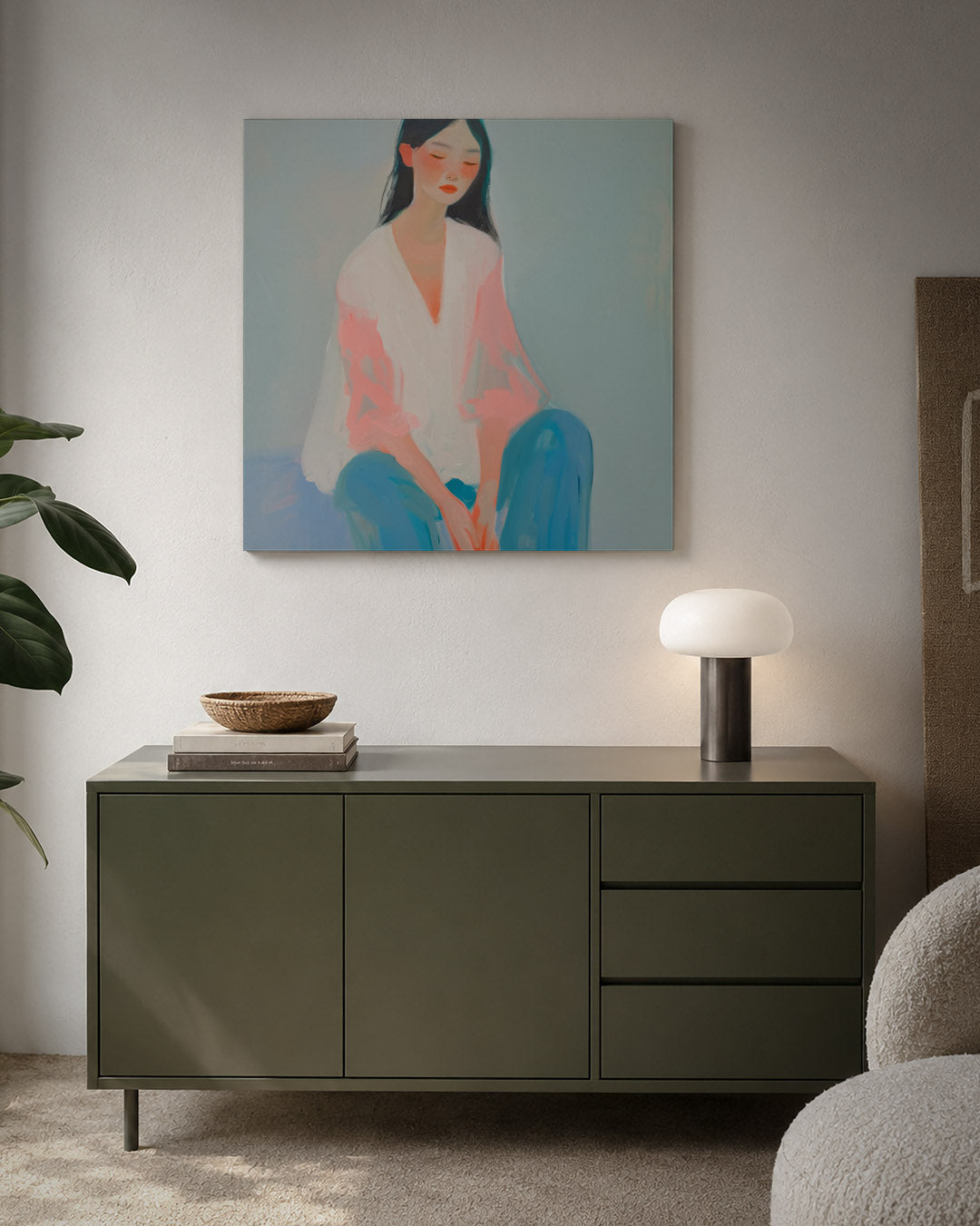 Dromerige vrouwenzitting Kunstwerk
