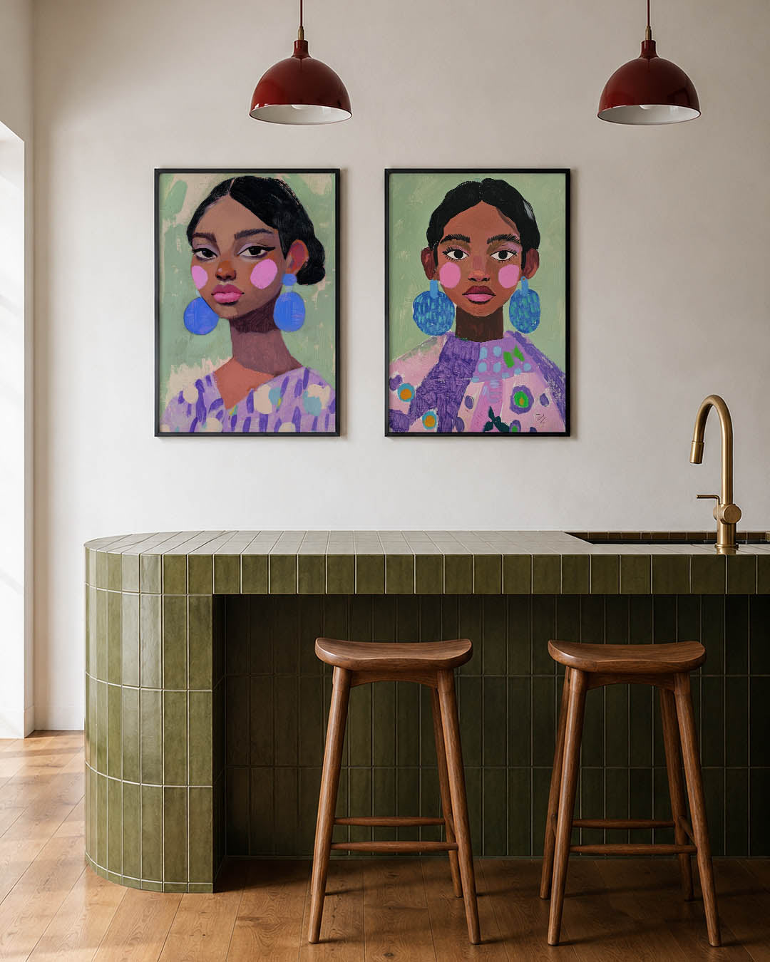 Portret met kleuraccenten Posterset