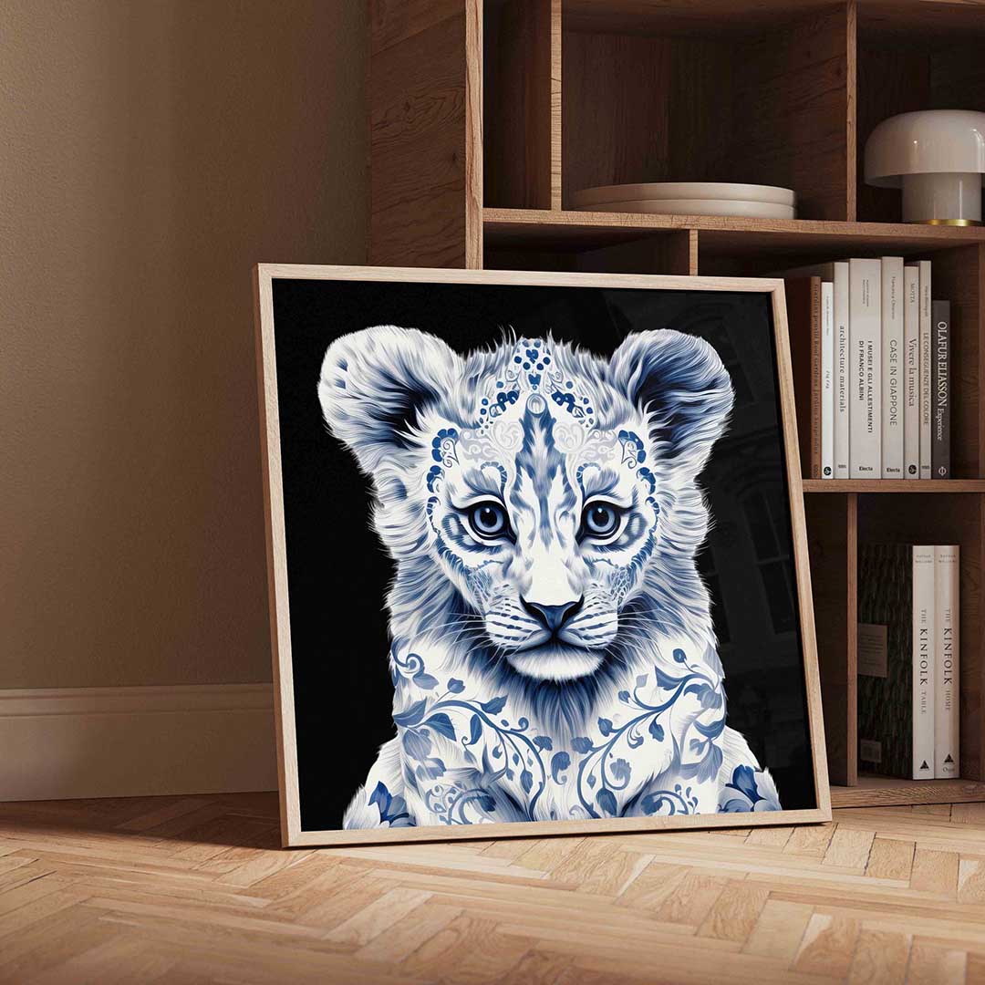 Leeuwenwelp met blauwe patronen Poster