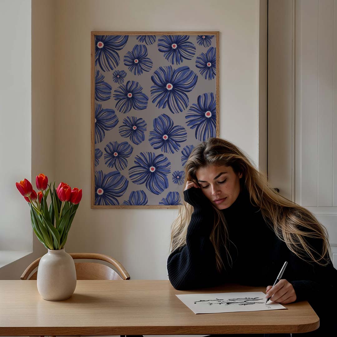 Blauwe Bloemenpracht Poster-WallArtistic