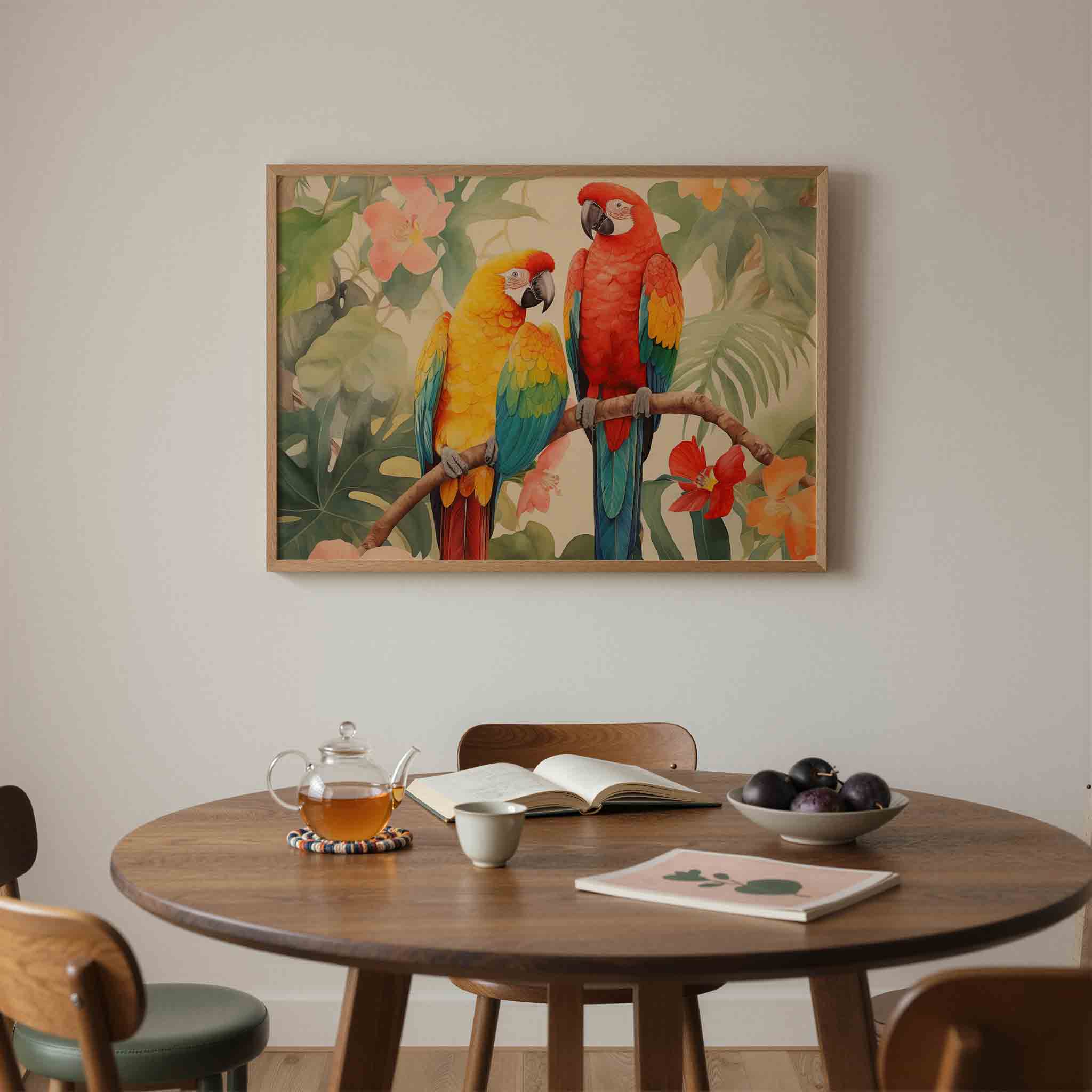 Papegaaien en bloemen Poster