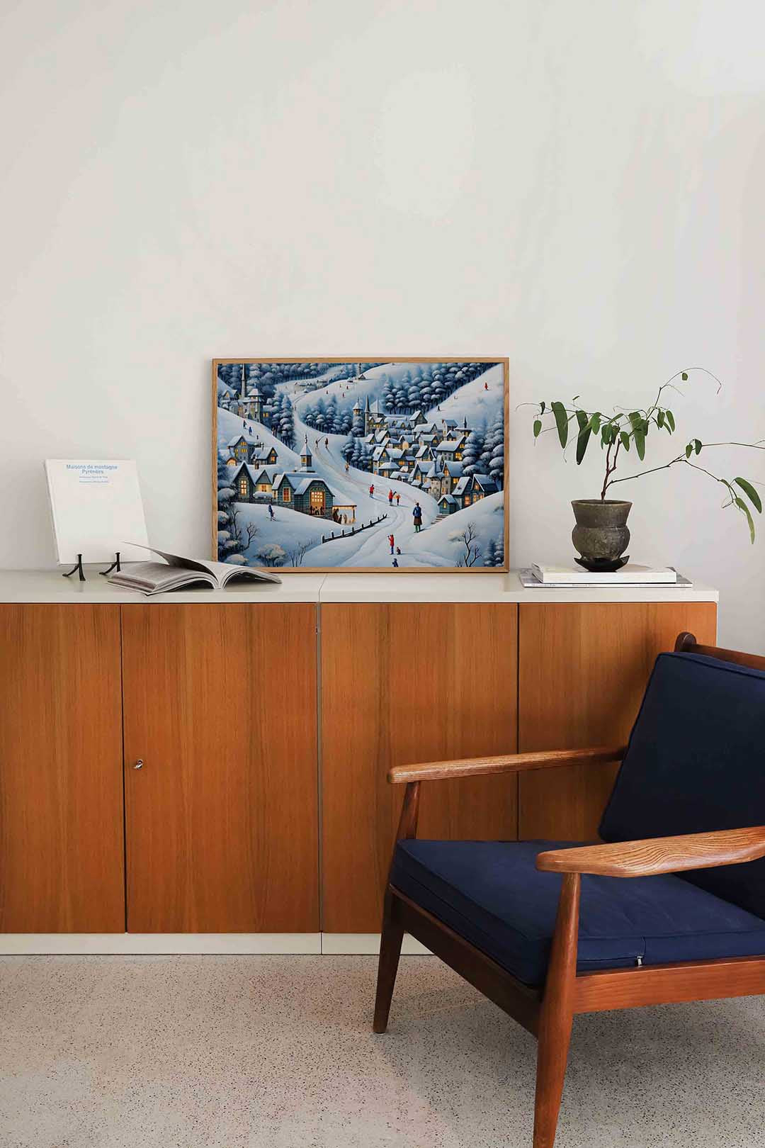 Winterdorp in de sneeuw Poster