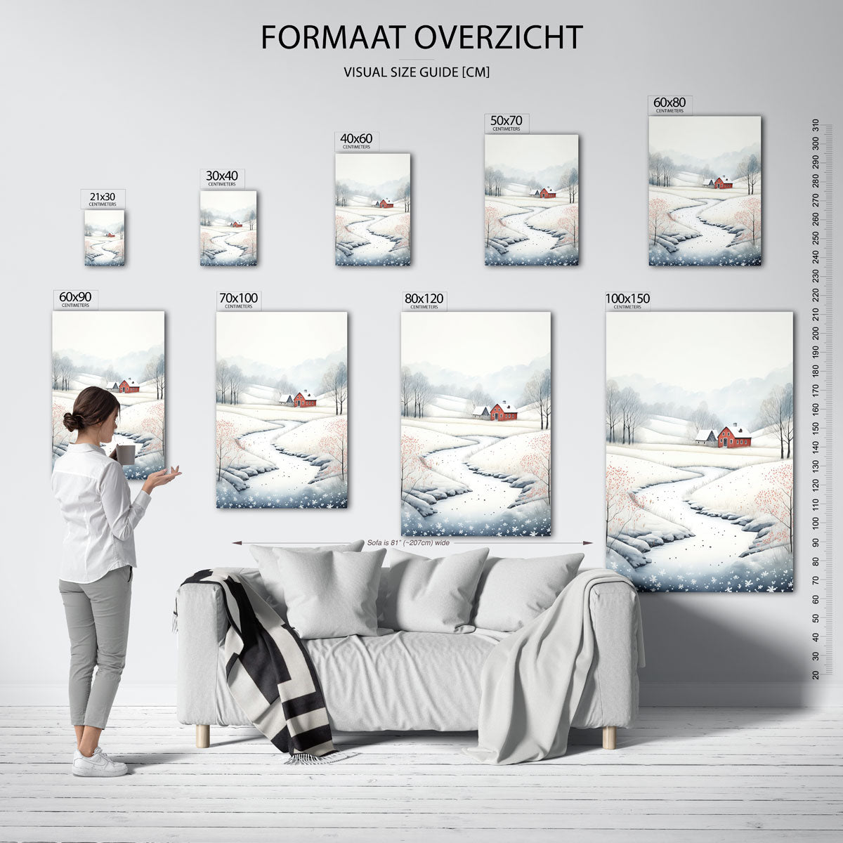 Winterlandschap met rode boerderij Poster
