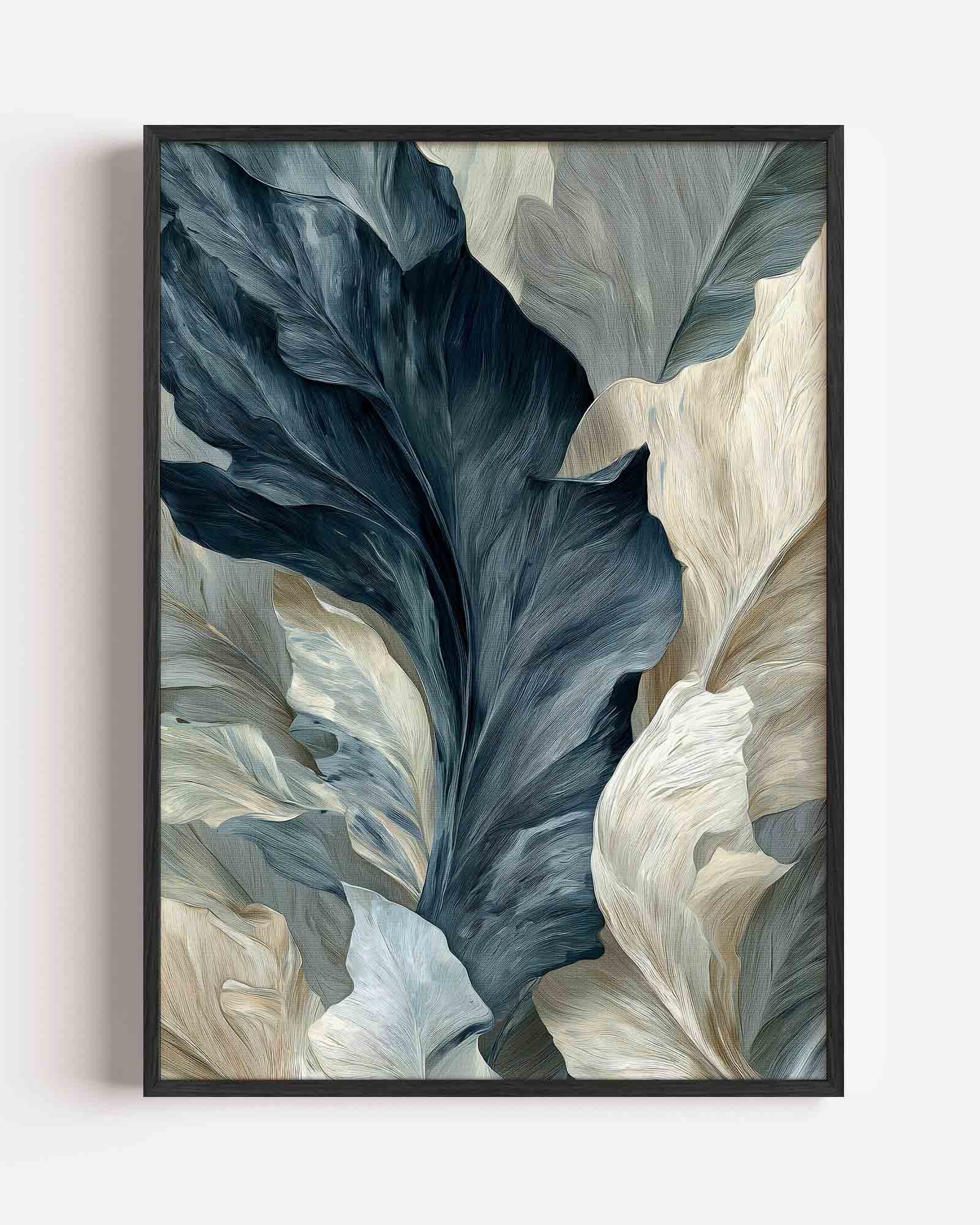 Bladeren in blauw en beige Poster