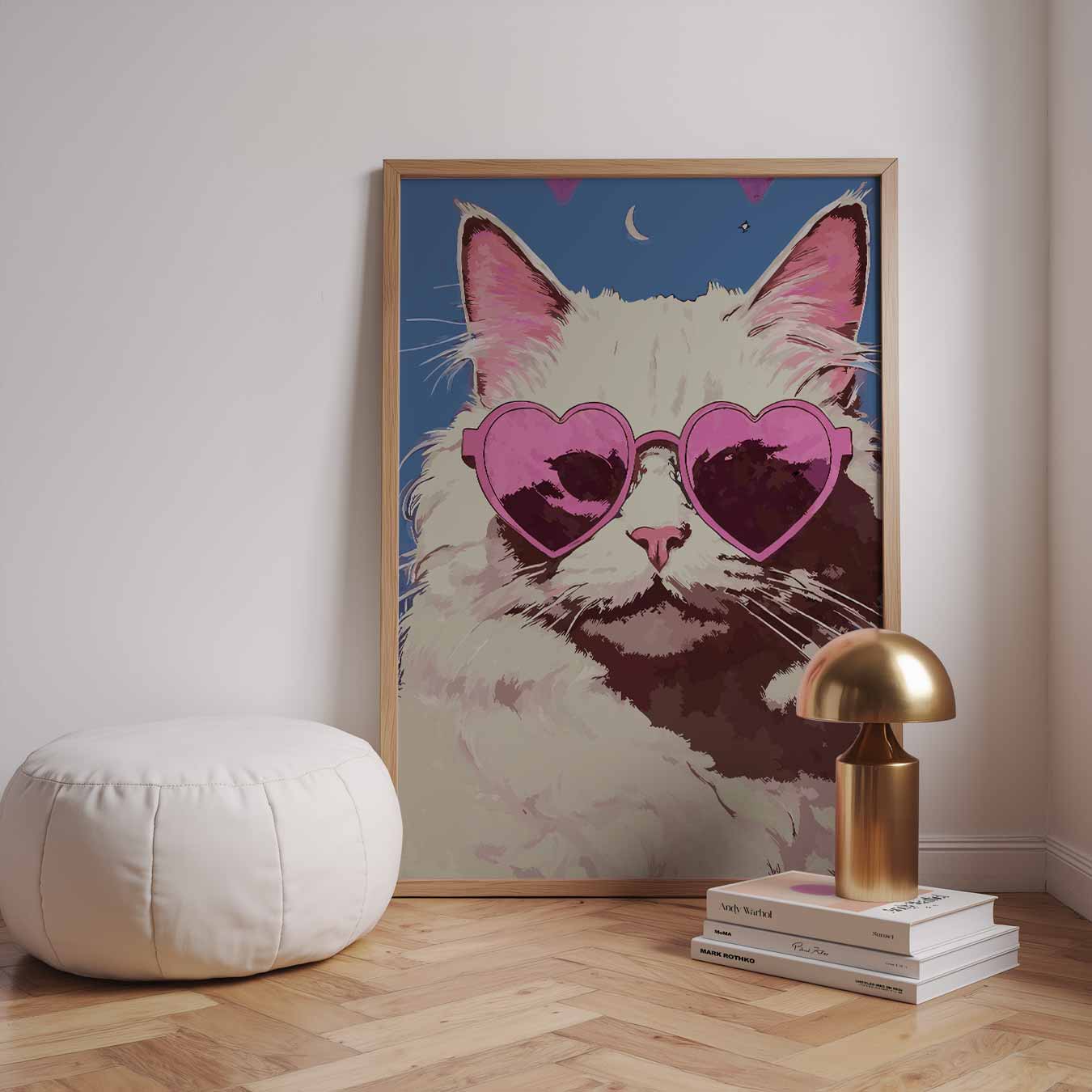 Hippe Kat met Roze Zonnebril Poster-WallArtistic
