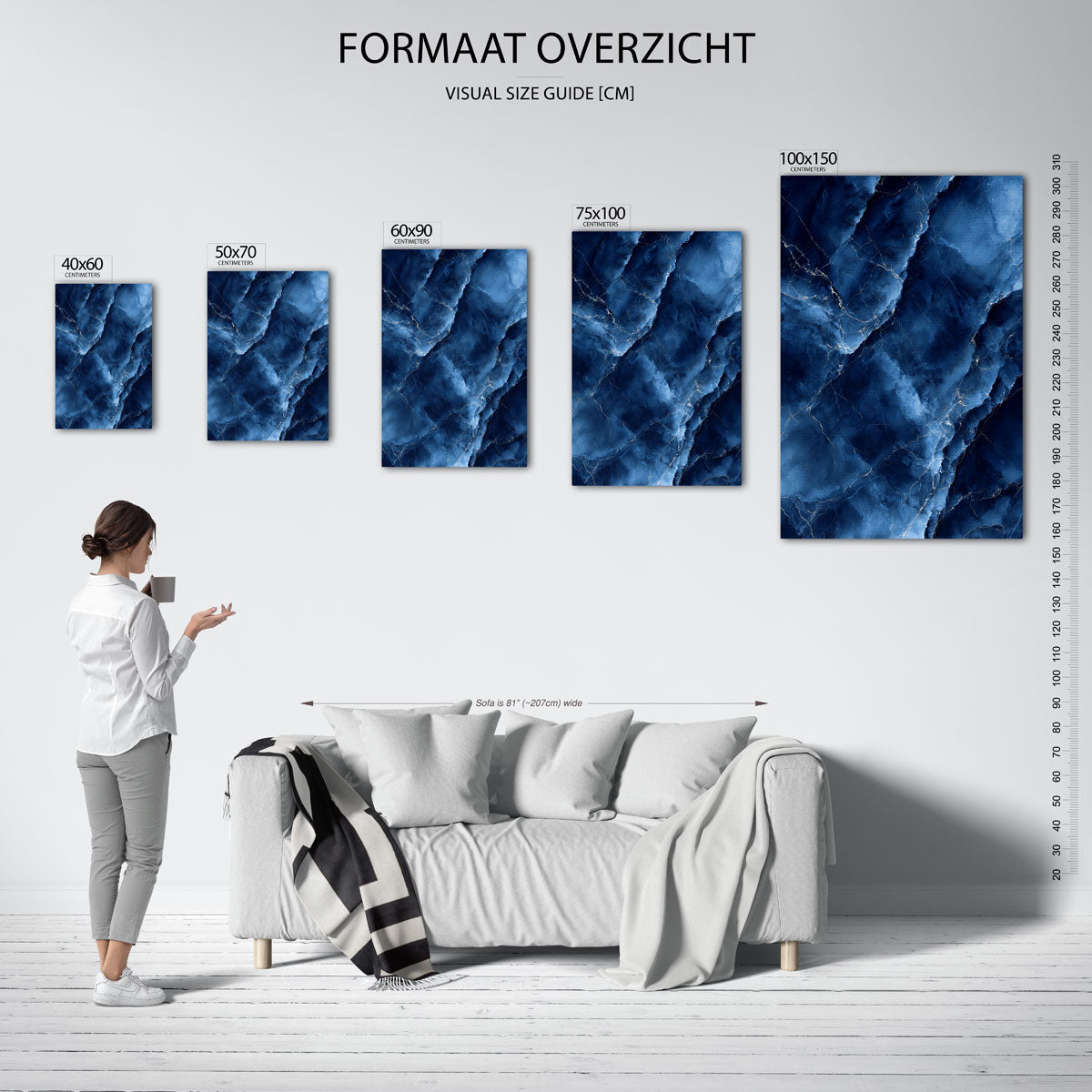 Blauwe marmerstructuur Kunstwerk