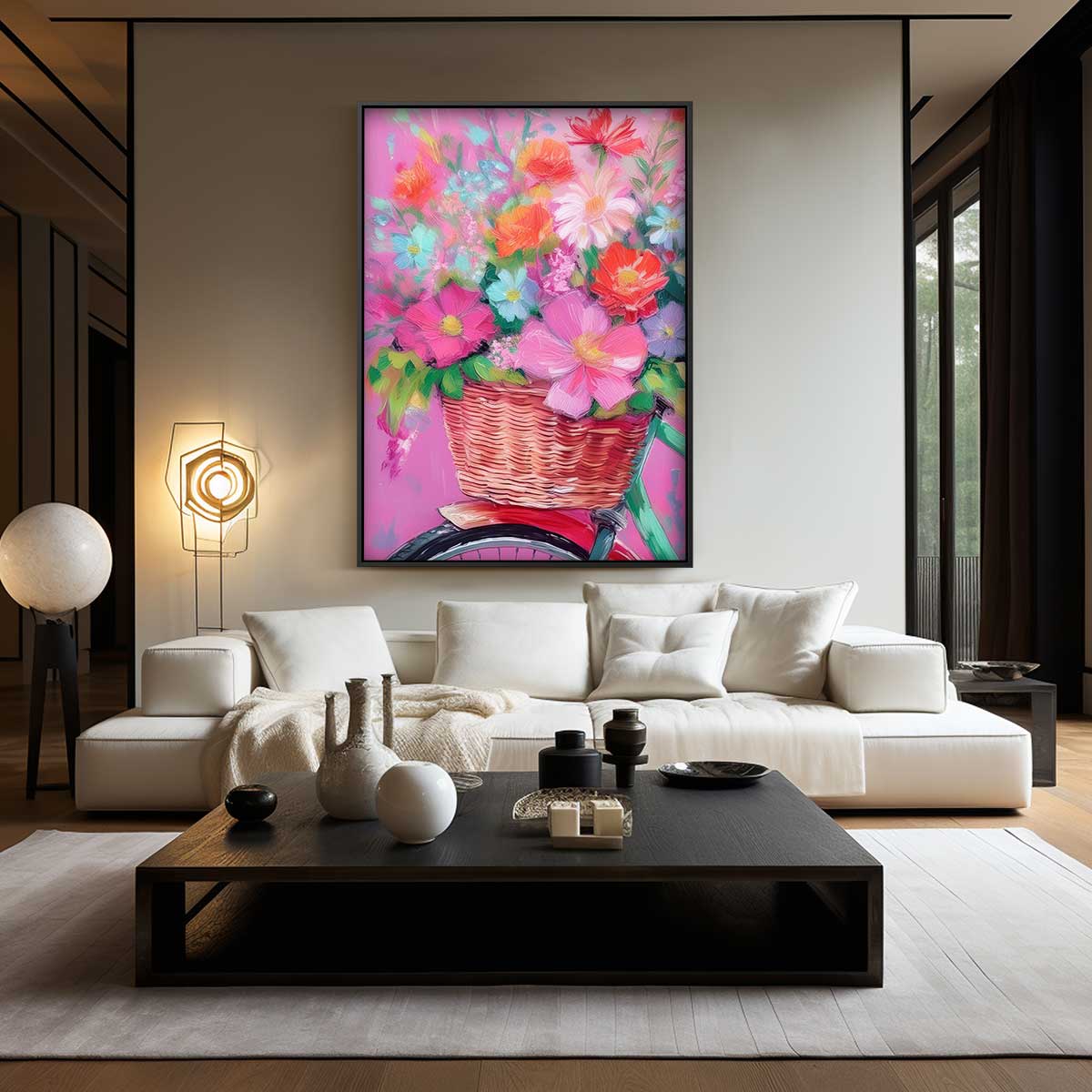 Bloemenmandje op Fiets Kunstwerk-canvas-dibond-plexiglas-wanddecoratie-WallArtistic