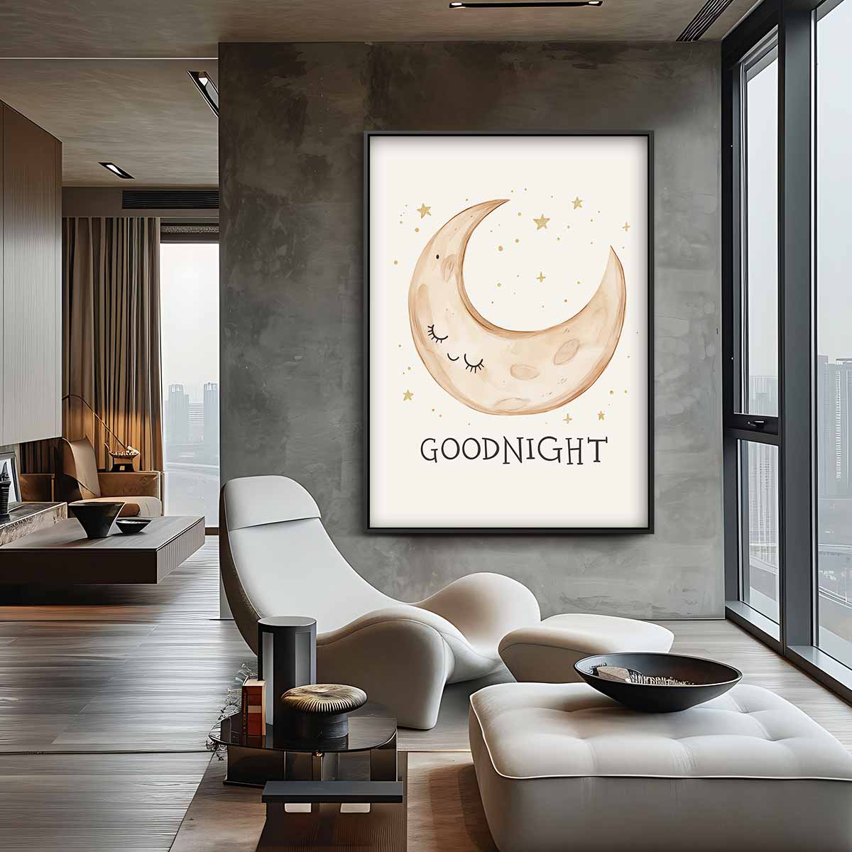 Dromerige Maan Kinderkamerposter Kunstwerk-canvas-dibond-plexiglas-wanddecoratie-WallArtistic