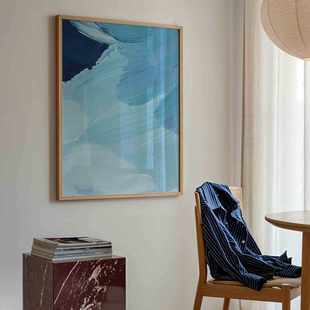 Blauwe penseelstreken Poster