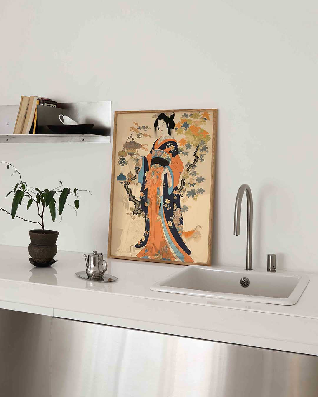 Japanse vrouw met lantaarns Poster