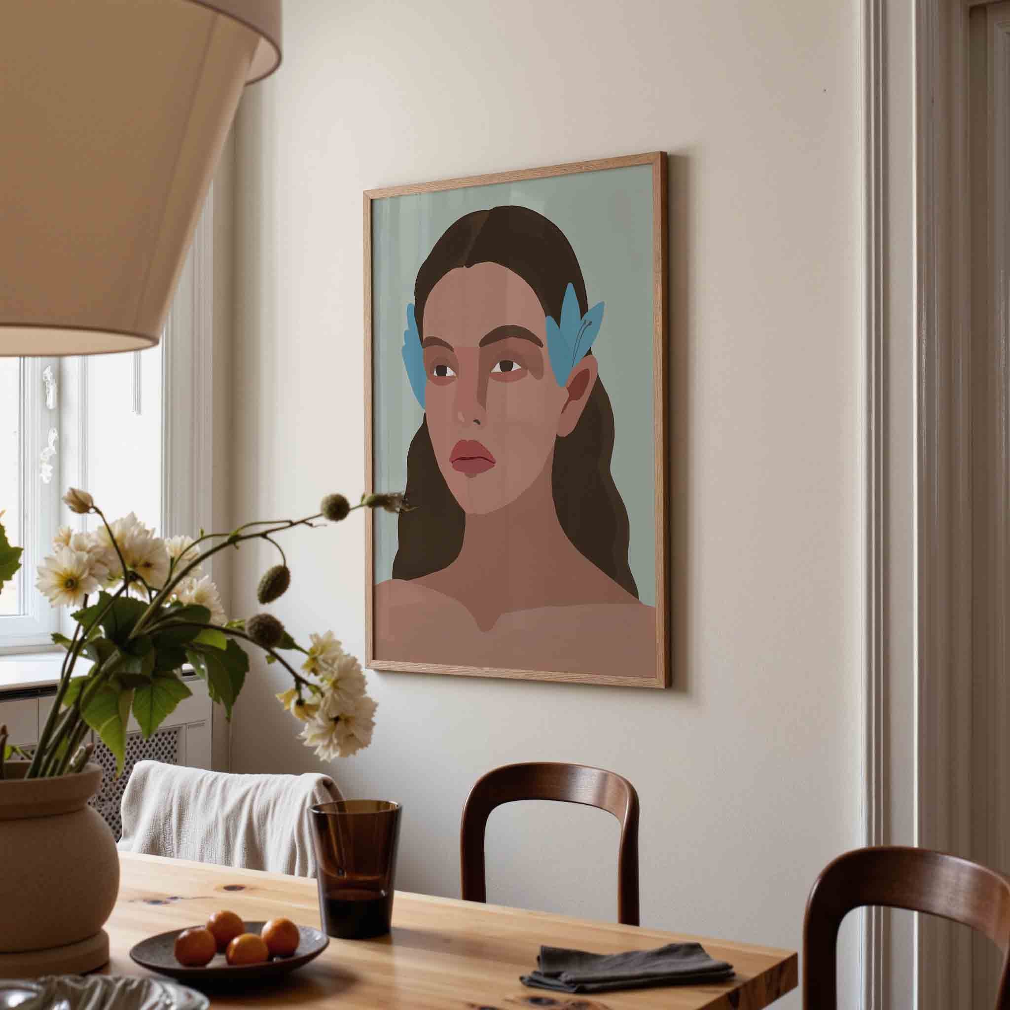 Vrouw met blauwe accenten Poster