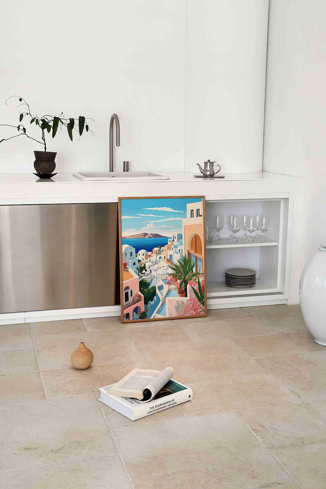 Mediterrane huizen en zee Poster