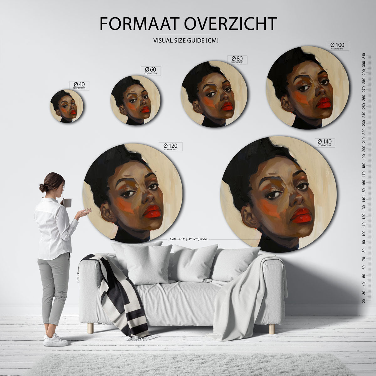 Portret met rode lippen Muurcirkel