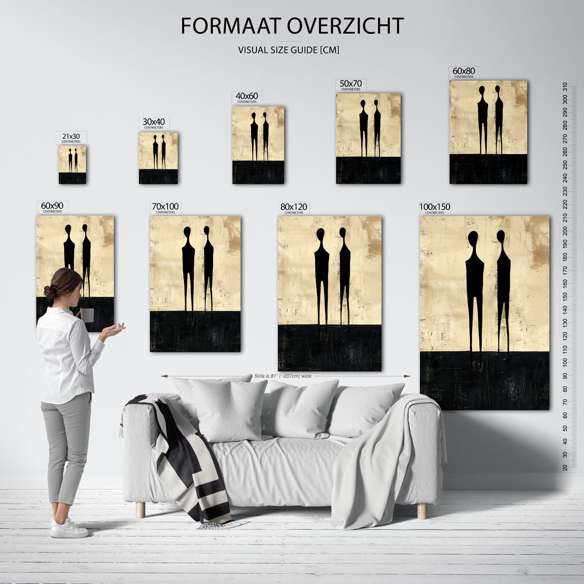 Twee figuren op beige achtergrond Poster