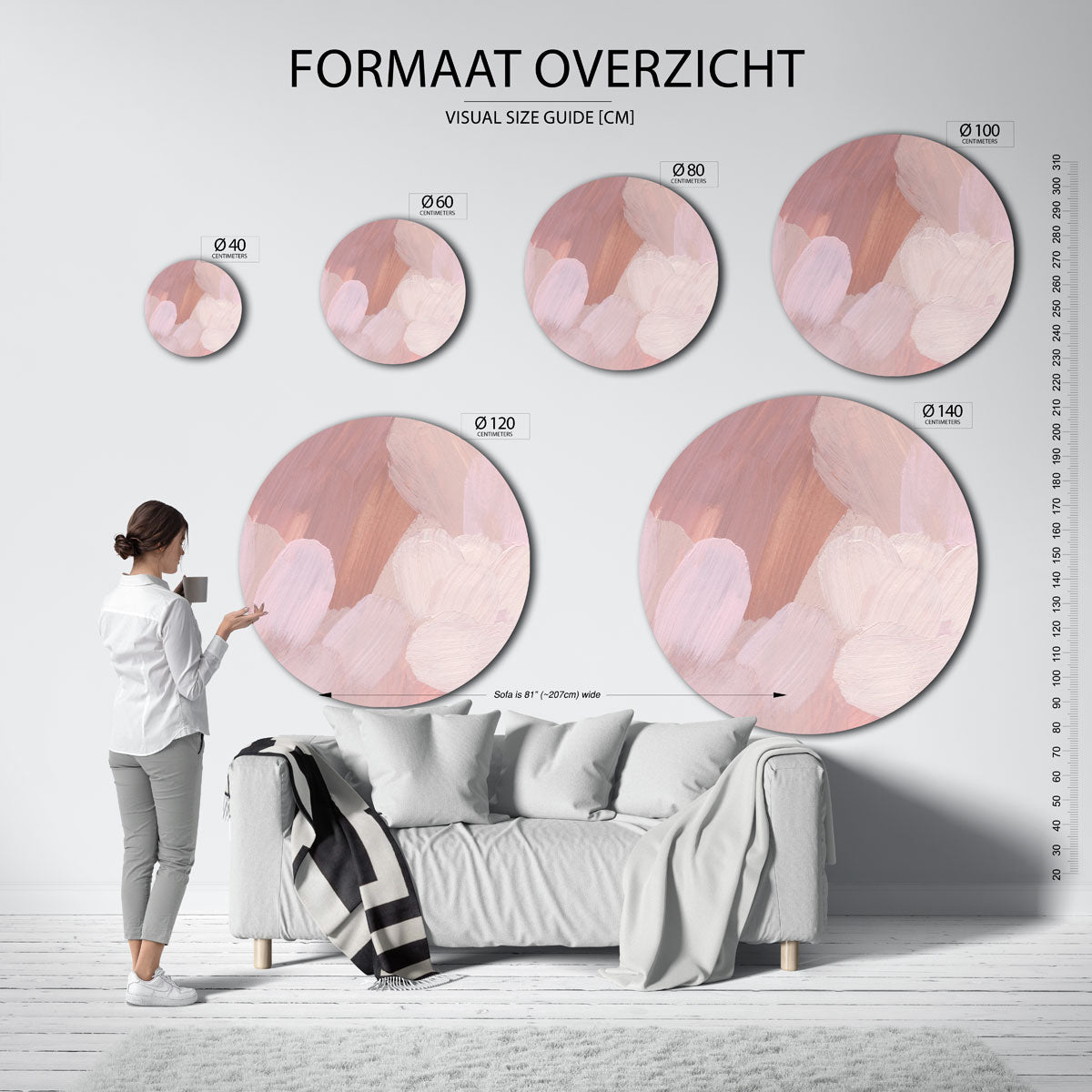 Roze penseelstreken Muurcirkel