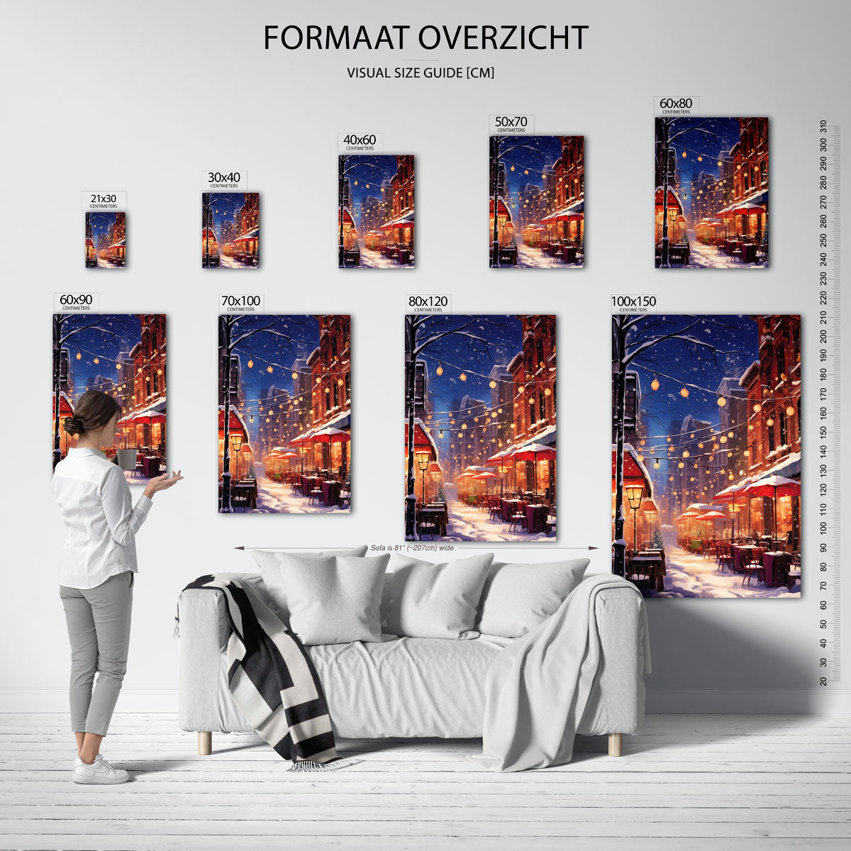 Winterse straat met verlichting Poster