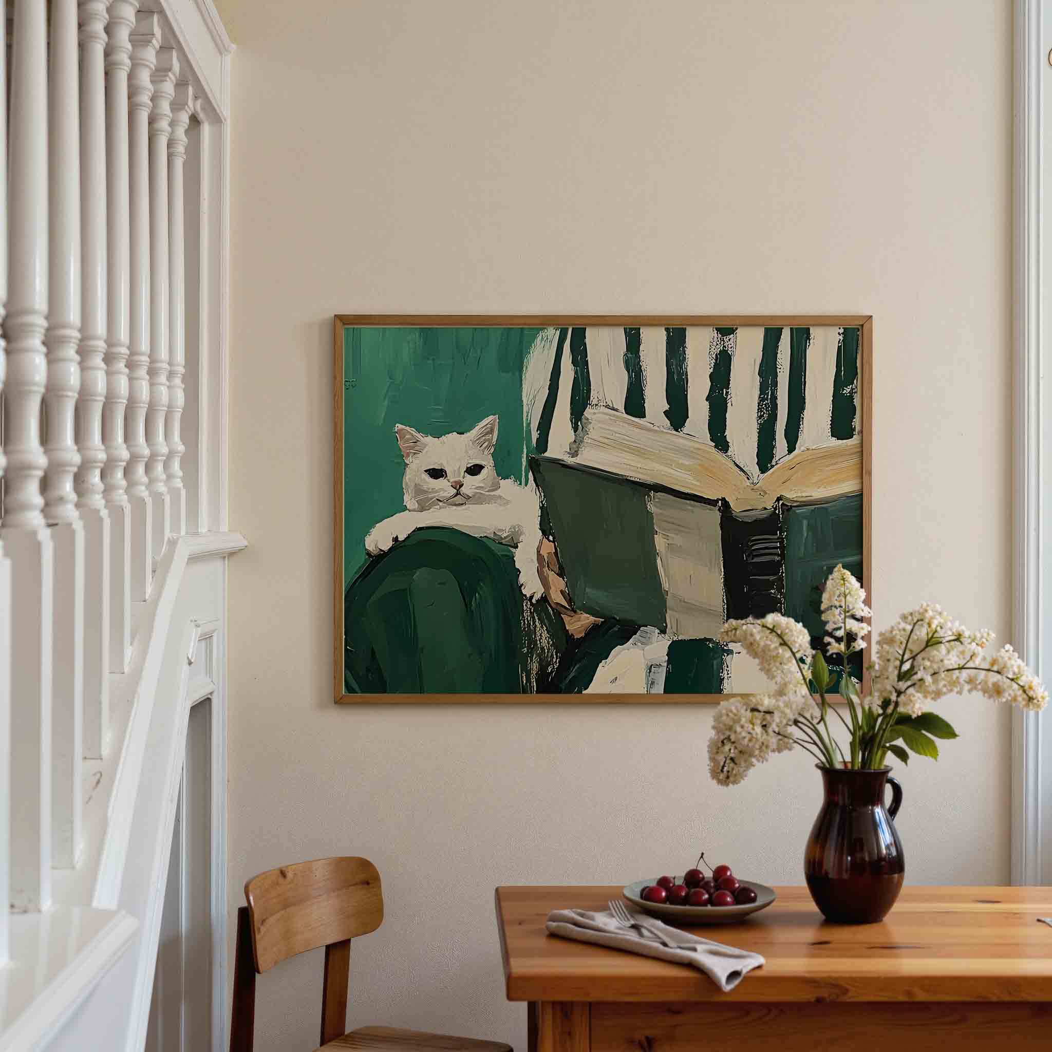 Witte kat en boek Poster