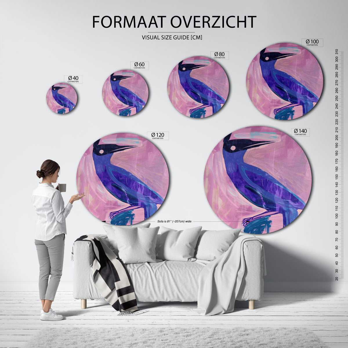 Vogel in paars en blauw Muurcirkel