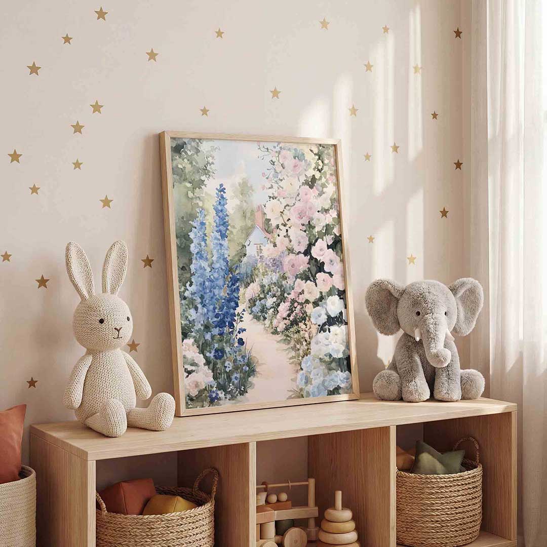 Bloementuin met huisje Poster