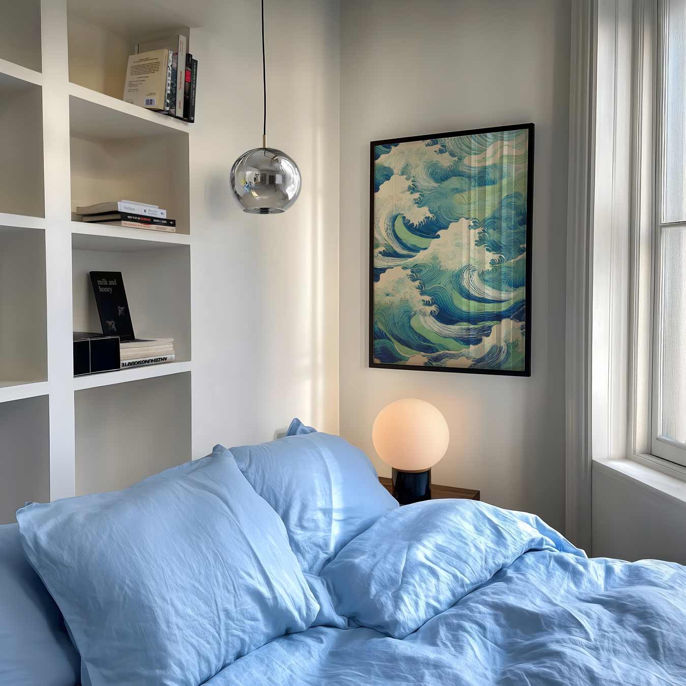 Golvende Blauwe Kunstposter-WallArtistic