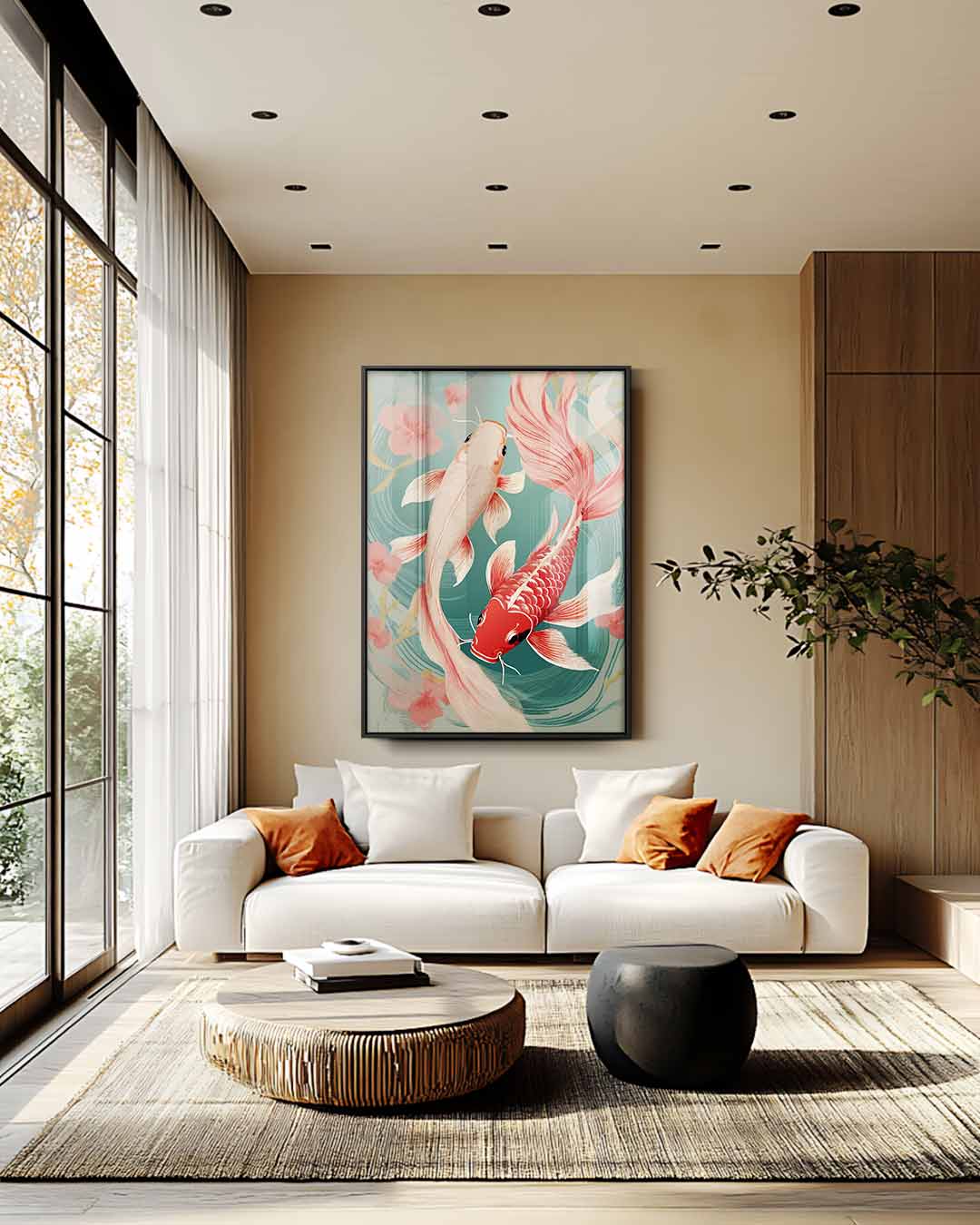 Elegant Koi Vissen Kunstwerk Kunstwerk-canvas-dibond-plexiglas-wanddecoratie-WallArtistic