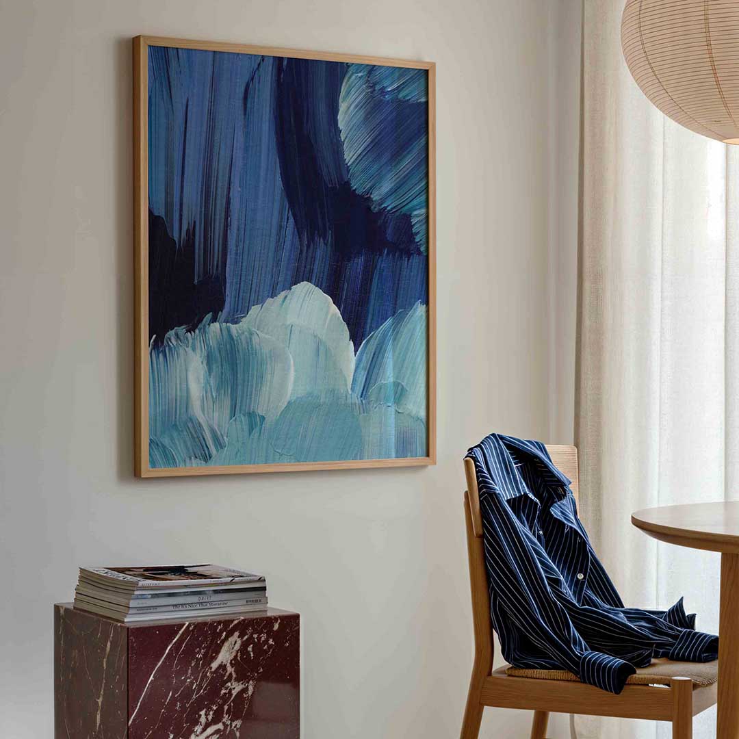 Blauwe penseelstreken Poster