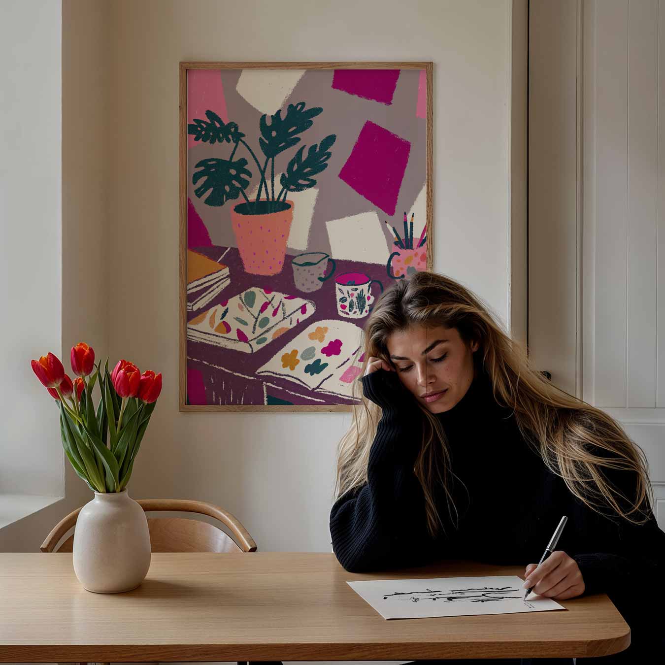 Creatieve Werkplek met Kleuren en Patronen Poster-WallArtistic