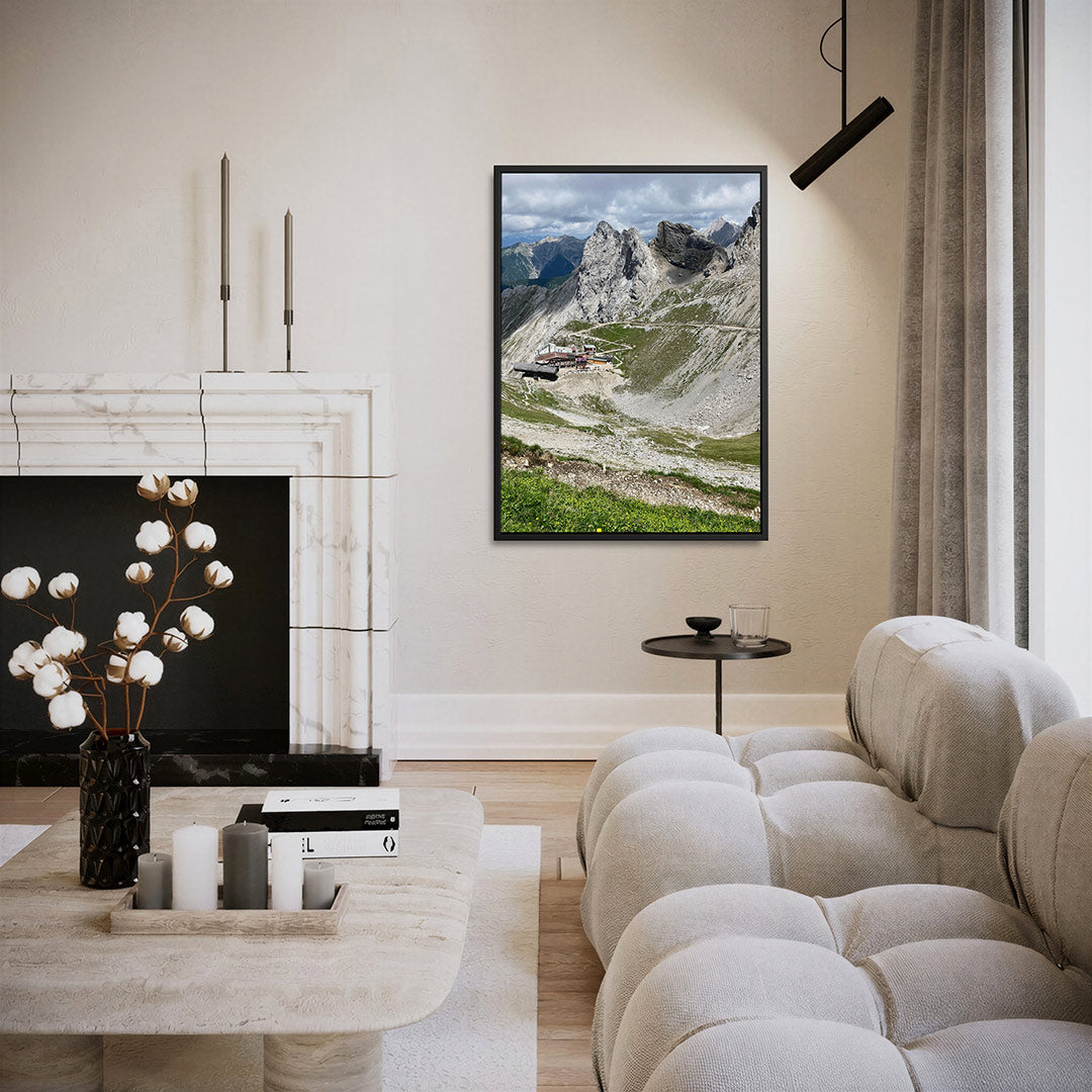 Berglandschap met gebouw Kunstwerk