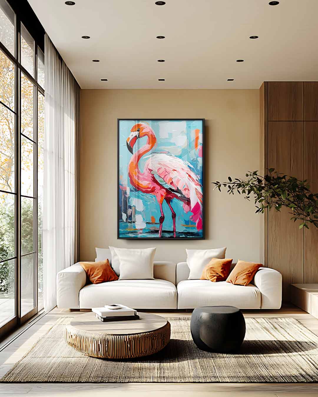 Flamingo in farbenfroher Umgebung (Kunstwerk)