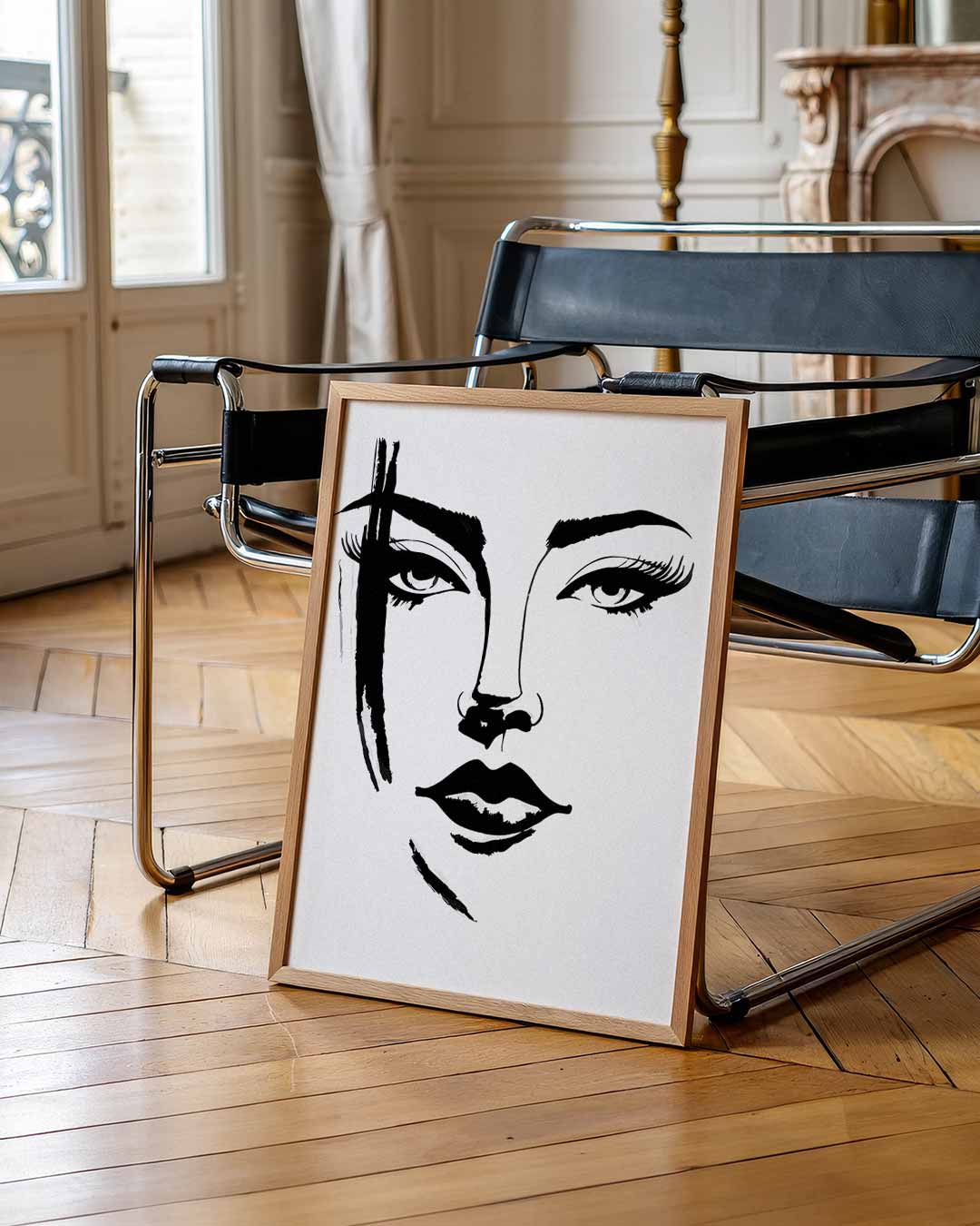 Elegante Zwart-Wit Gezichtslijn Poster-WallArtistic