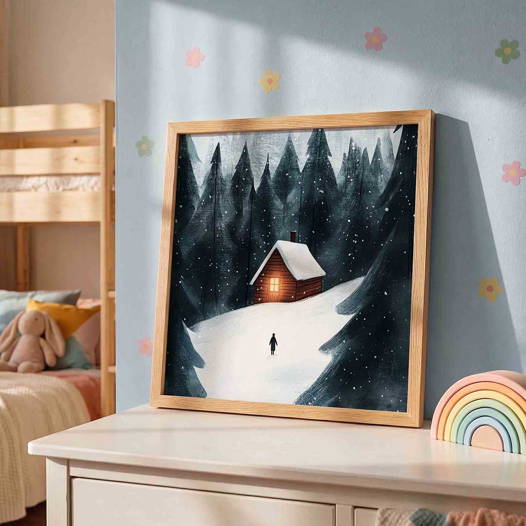 Winterlandschap met huisje Poster