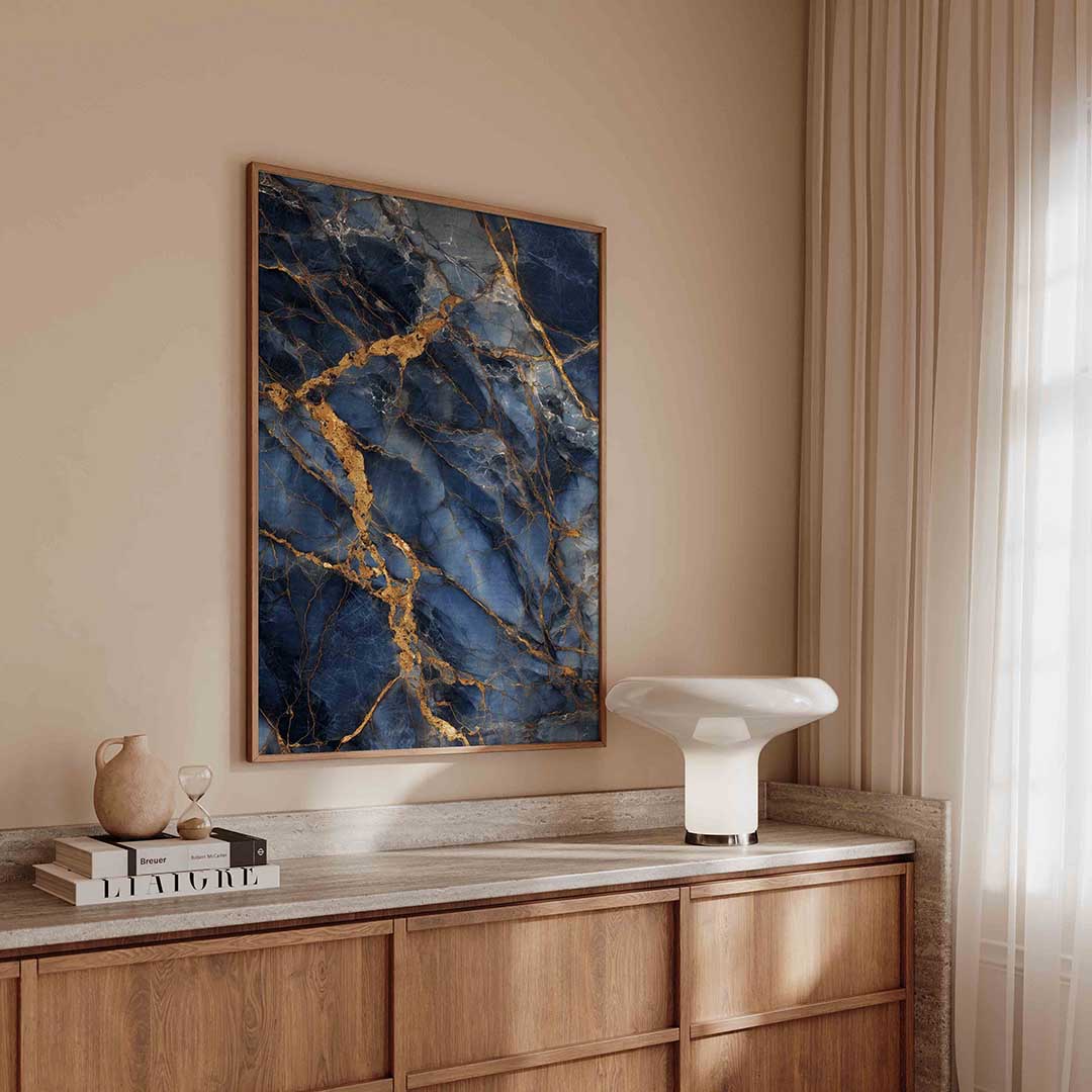 Blauwe en gouden aderen Poster
