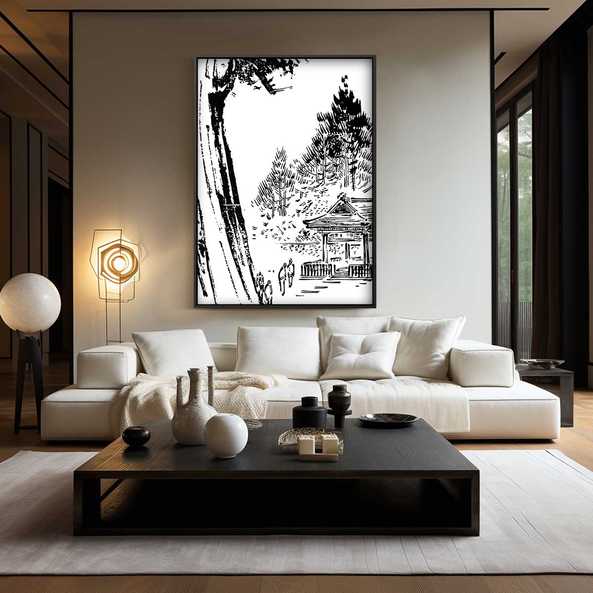 Zen Bos Tempel Illustratie Kunstwerk-canvas-dibond-plexiglas-wanddecoratie-WallArtistic