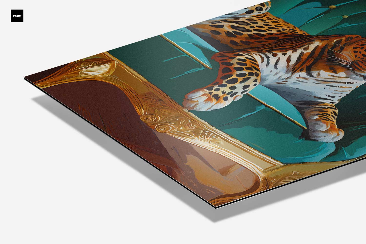 Luxuriöses Kunstwerk: Leopard auf Sofa