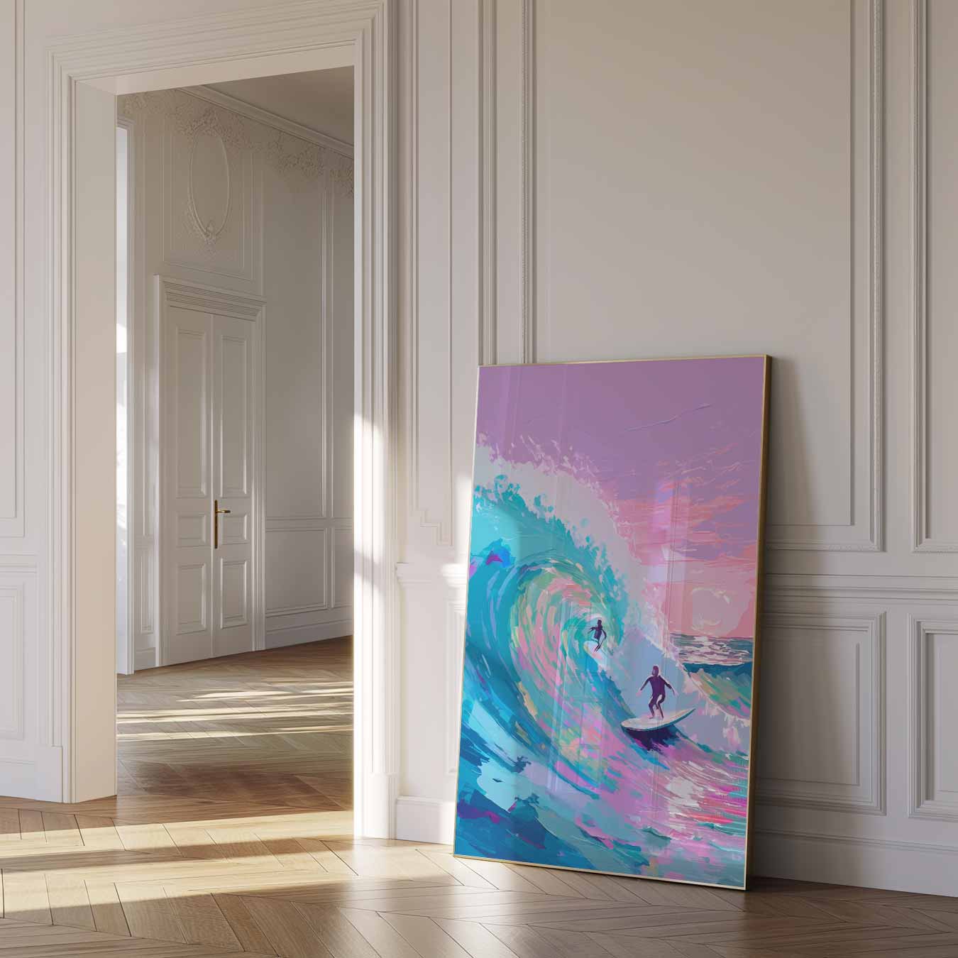 Surf Avontuur in Kleurrijke Golven Poster-WallArtistic