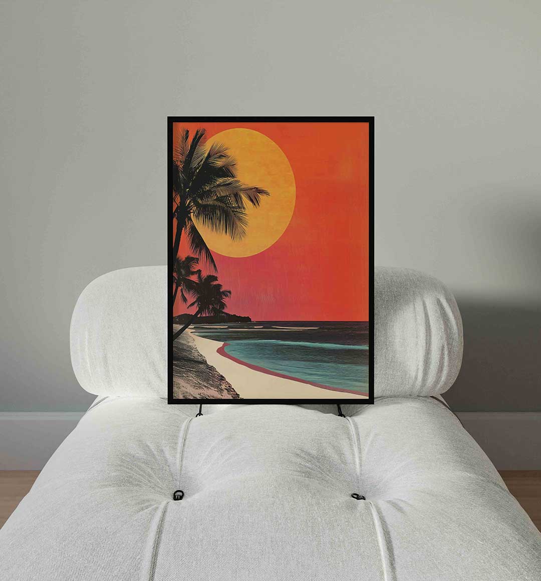 Palmboom en zonsondergang Poster