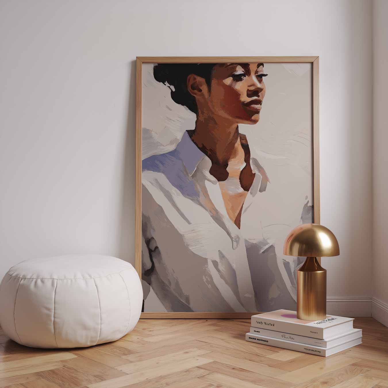 Elegante Vrouw in Witte Blouse Poster-WallArtistic