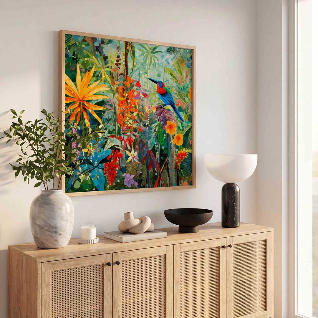 Vogel in tropische tuin Poster