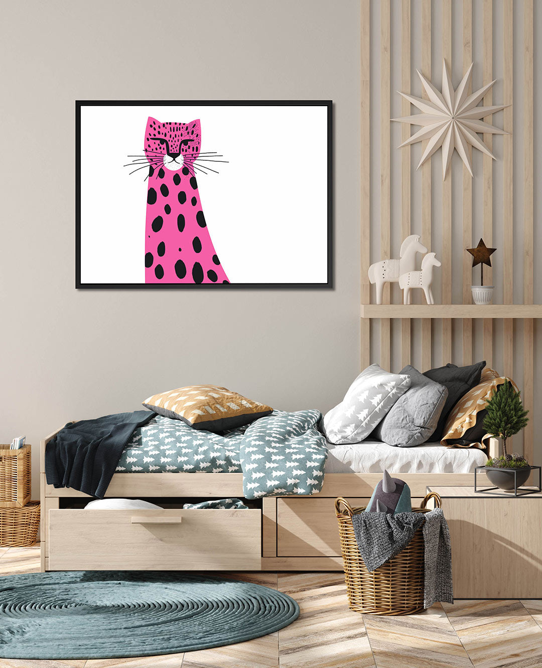 Speelse roze luipaard Kunstwerk