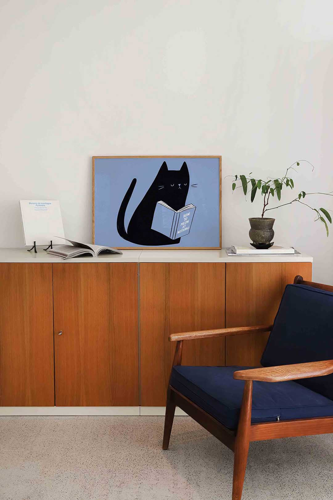 Zwarte kat met boek Poster